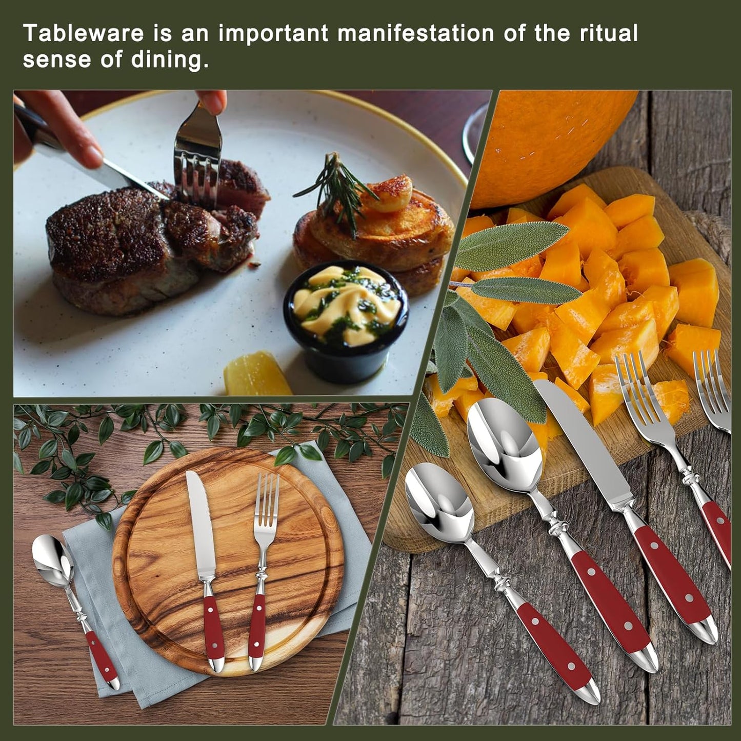 5-Piece Silverware Set Stainless Steel Flatware Set Service for 1 Vintage Cutlery Set with Red Color Bakelite Handle Dishwasher Safe