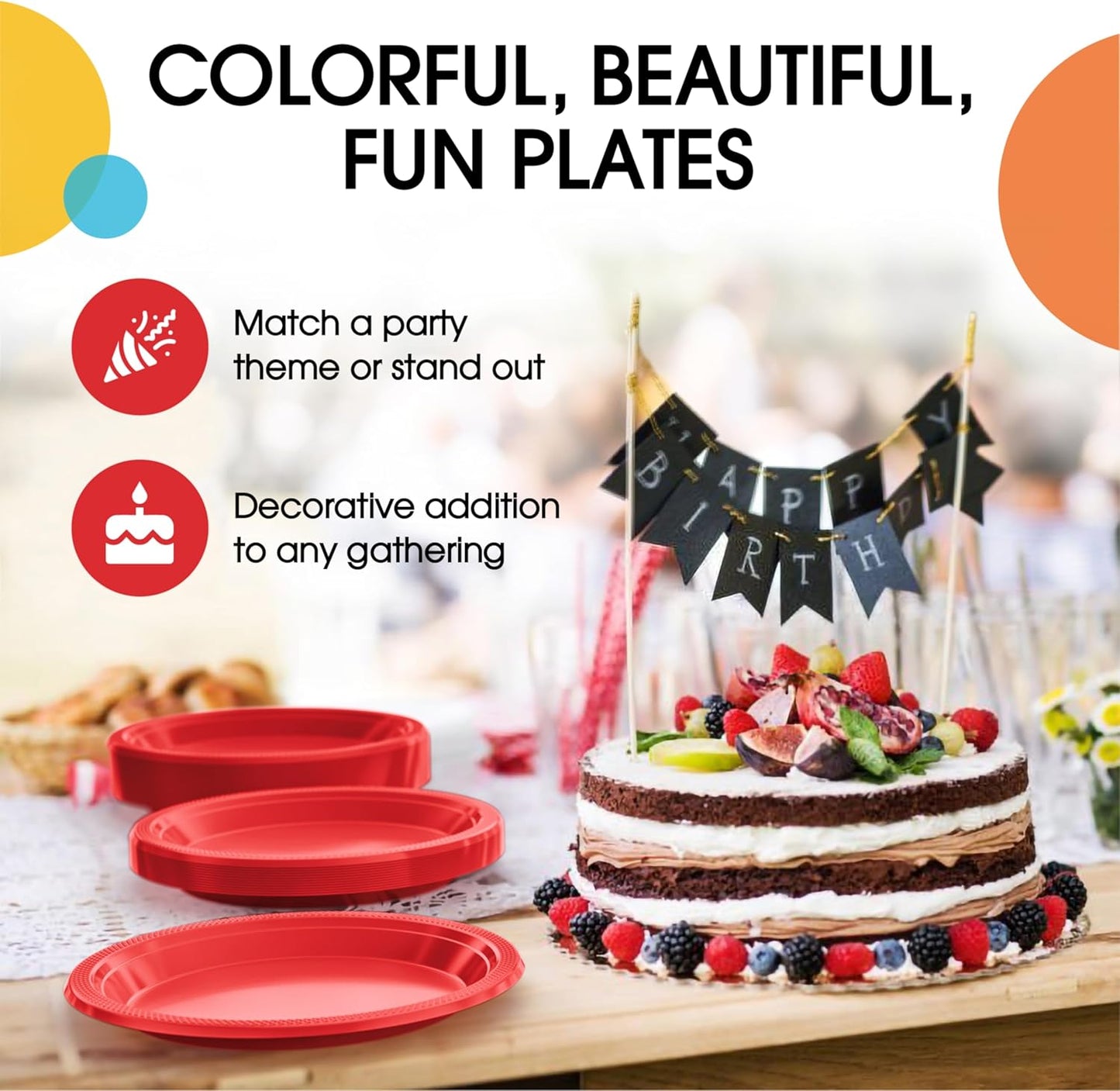 Exquisite Party Solids Red Plastic Plates For Party Supplies 10" Red Disposable Plates Heavy Duty 50 Pcs Plastic Dinnerware Sets Heavy Duty 350 GSM Disposable Dinnerware Set