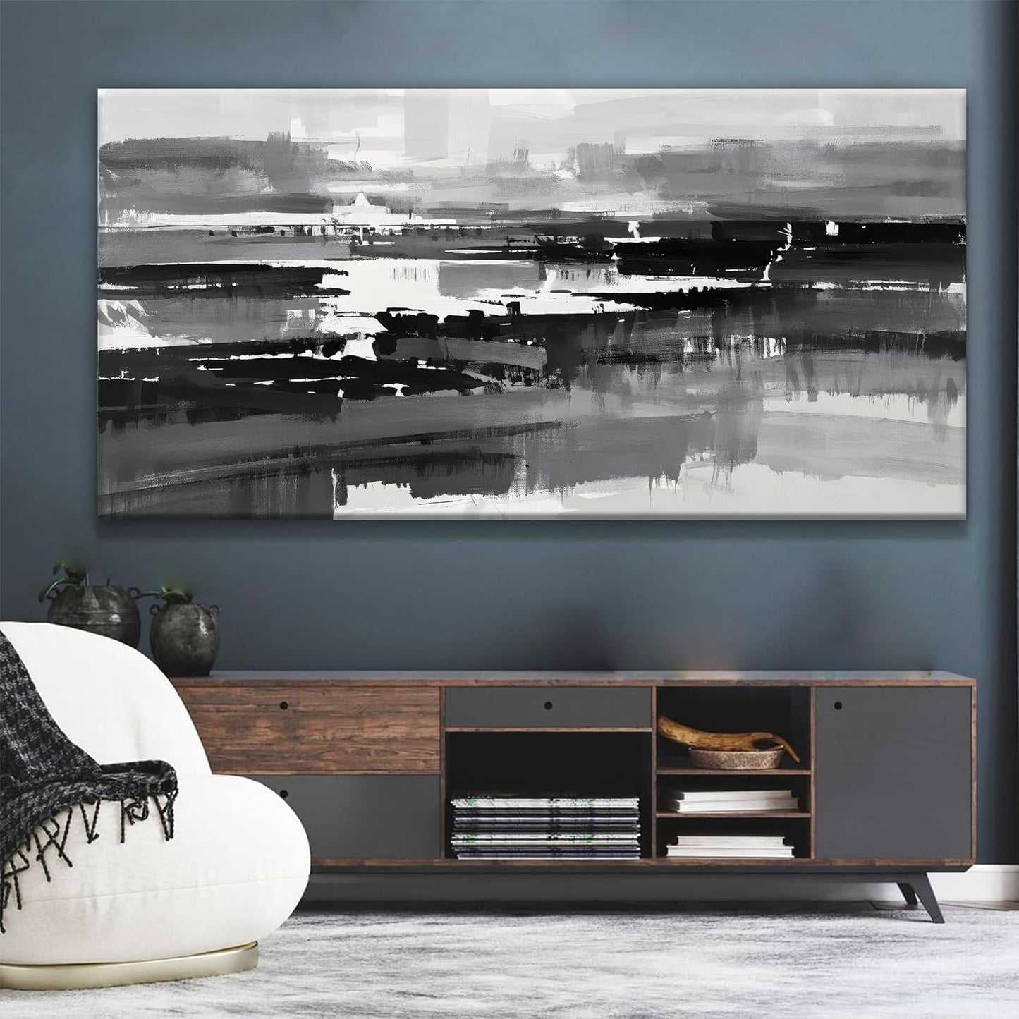 Black Grey And White Abstract Wall Art For Living Room Large Size Canvas Art Wall Decor Bedroom Office Decor Black Grey Abstract Wall Decor Painting Abstract Art Prints 29×58 In