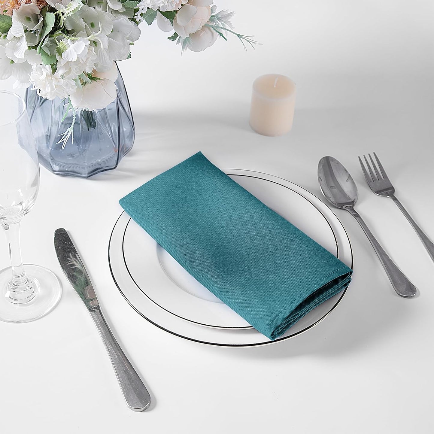 Bailarina Cloth Napkins Set of 40,17x17 inches Dinner Napkins Cloth Washable,Polyester Square Table Cloth Napkin Bulk with Hemmed Edges Ideal for Banquets, Parties and Weddings-Peacock Blue