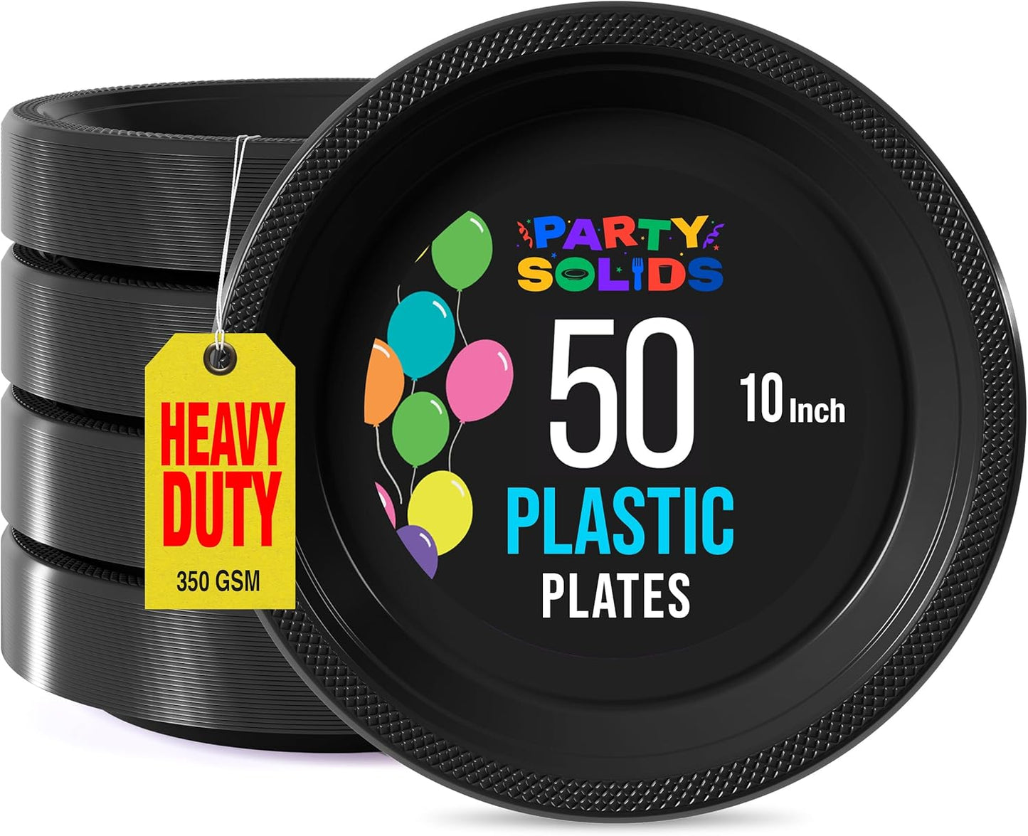 Exquisite Party Solids Black Plastic Plates For Party Supplies 10" Black Disposable Plates Heavy Duty 50 Pcs Plastic Dinnerware Sets Heavy Duty 350 GSM Disposable Dinnerware Set