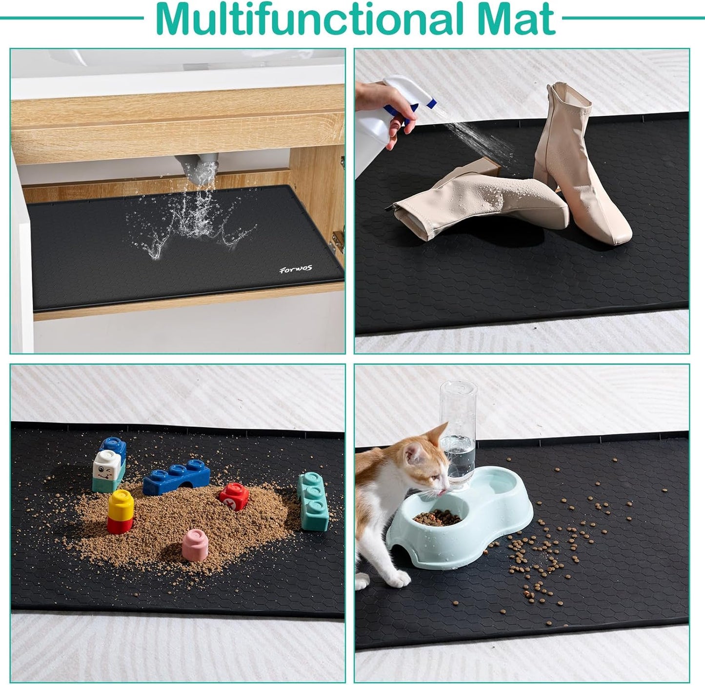 Waterproof Under Sink Mat 34" x 22", Silicone Cabinet Liner, Rubber Protector for Kitchen and Bathroom, Keeps Cabinets Clean, Dry, and Organized (Black)