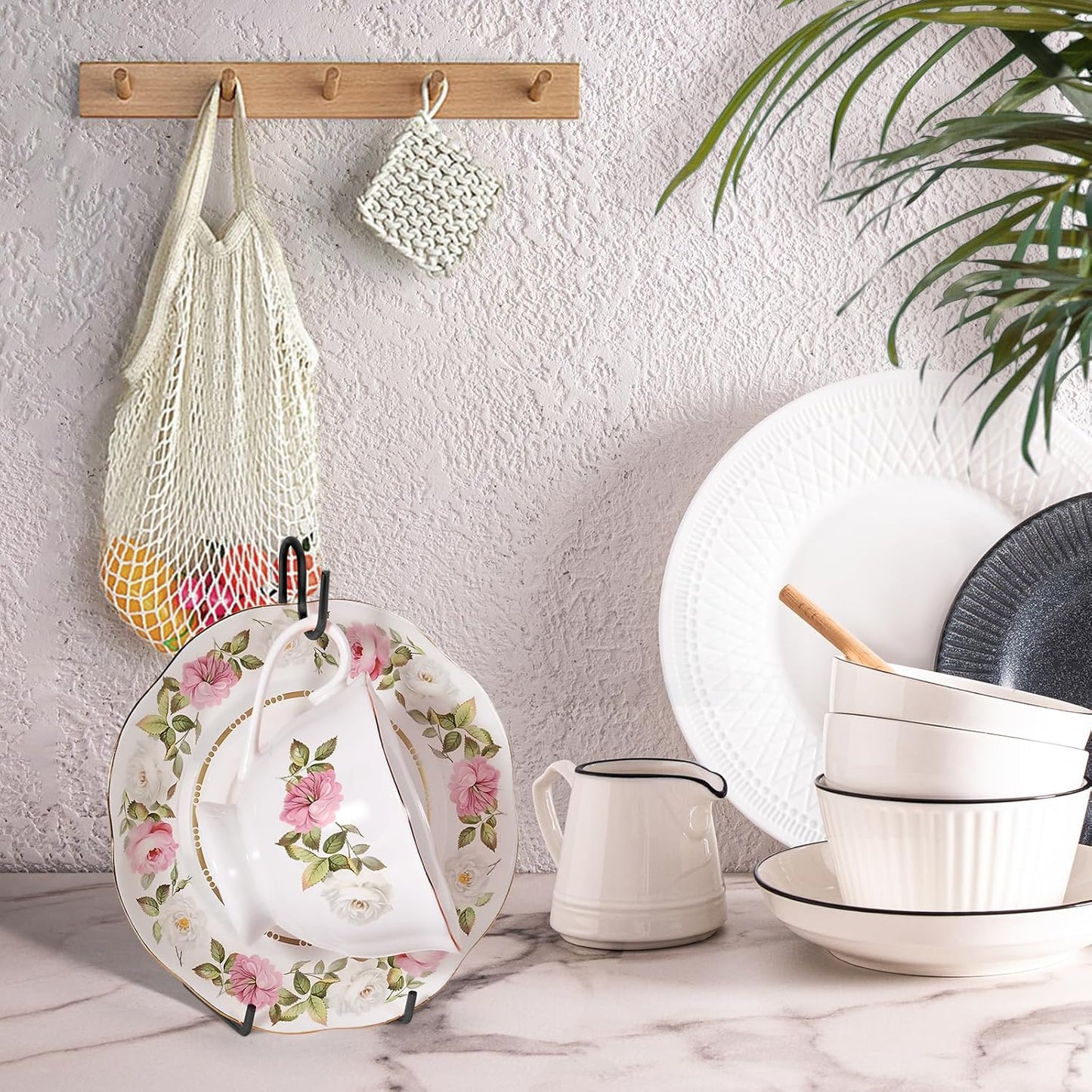 6 Pcs 3 Size Black Plate Stands for Display, 4 6 8 Inch Holder & Cup and Saucer Display Stand for Picture Frames, Book, Card, Mug Organizer, Bowl, Decorative Plates, Tablet, Art