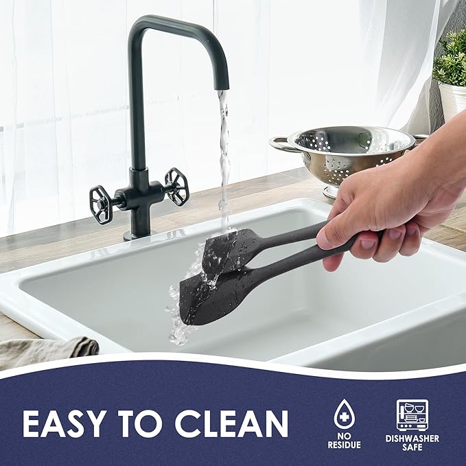 Heat Resistant 600℉ Silicone Spatula, BPA Free Mixing Spatulas set Dishwasher Safe for Nonstick Cookware, Black