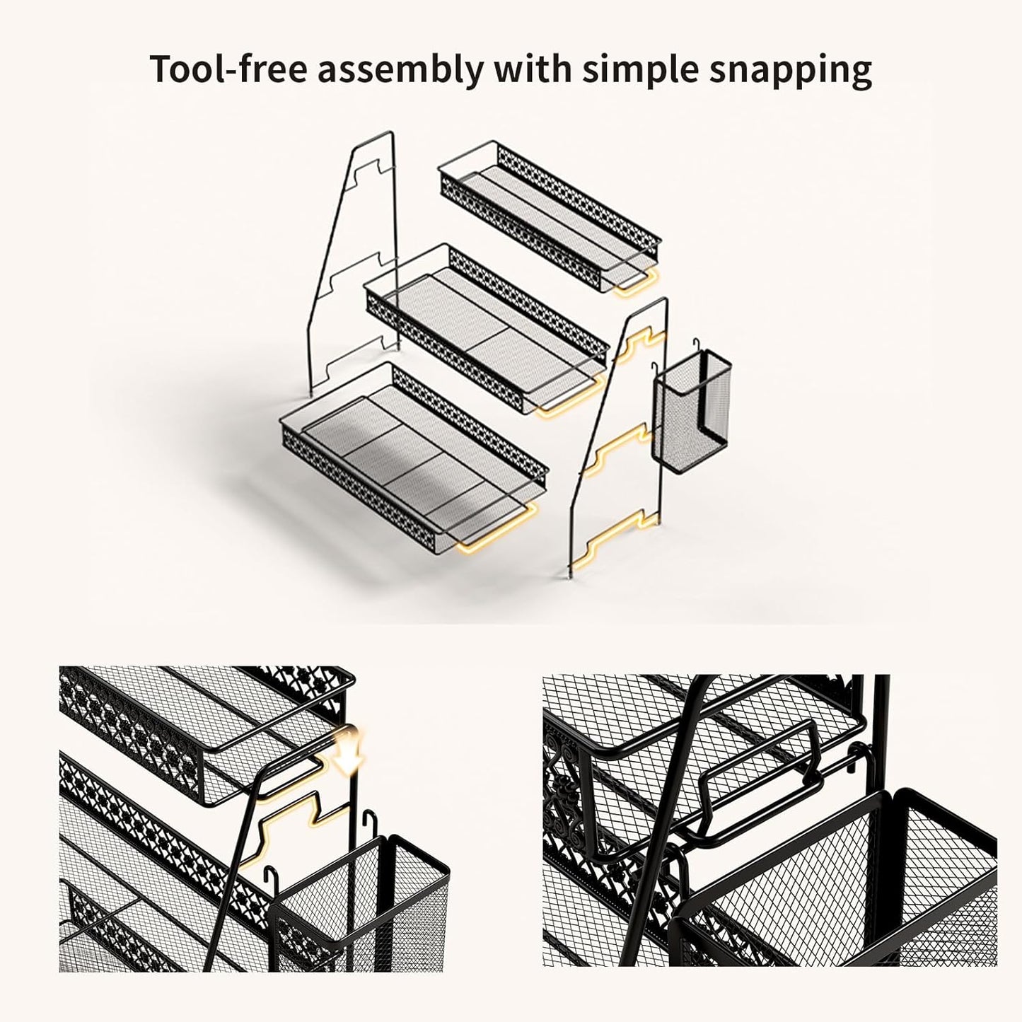 Vintage 3 Tier Spice Rack Organizer for Kitchen Counter, Bathroom Counter Organizer with Bonus Basket, 3 Tier Bathroom Counter Organizer for Spices Makeup Perfumes, Retro Countertop Organizer