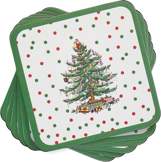 Pimpernel Polka Dot Coaster Set – 4-Inch Square Cork-Backed Drink Mats with Lacquered Finish, Heat & Stain Resistant Tabletop & Dining Accessories, Decorative Coffee, Tea & Beverage Protection