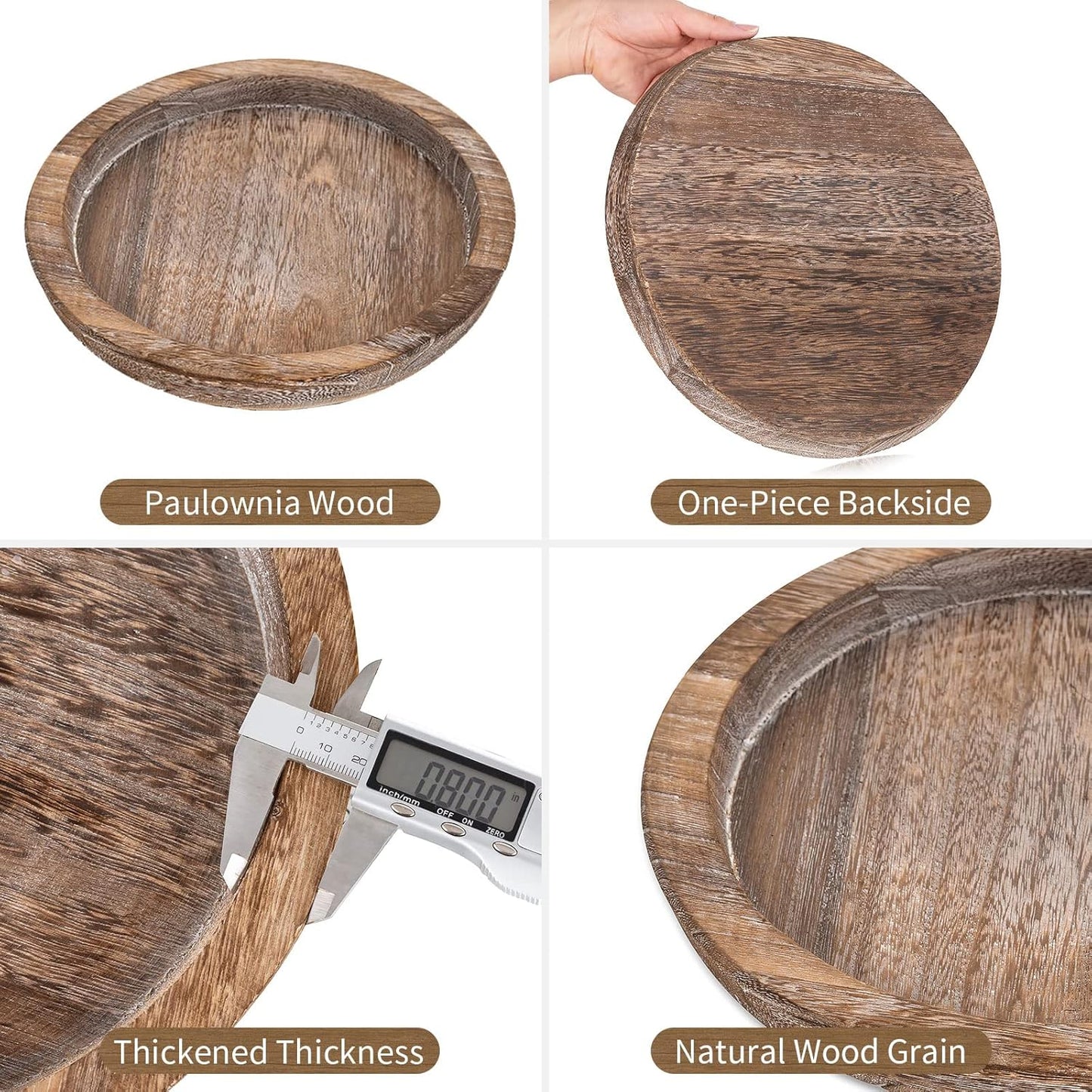 Hanobe Rustic Wooden Serving Tray: Round Wood Butler Decorative Tray Vintage Centerpiece Candle Holder Trays Farmhouse Ottoman Tray for Decor Countertop Home Decor Accessories for Coffee Table