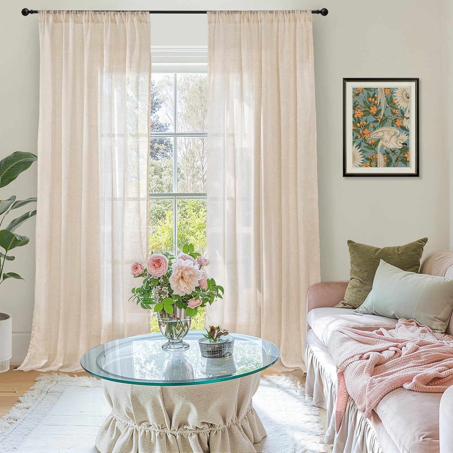 BGment Natural Linen Curtains 96 Inches Long for Living Room - Burlap Semi Sheer Window Drapes with Rod Pocket Light Filtering for Farmhouse Bedroom Lightweight, 2 Panels, 52 Inch Wide Each Panel