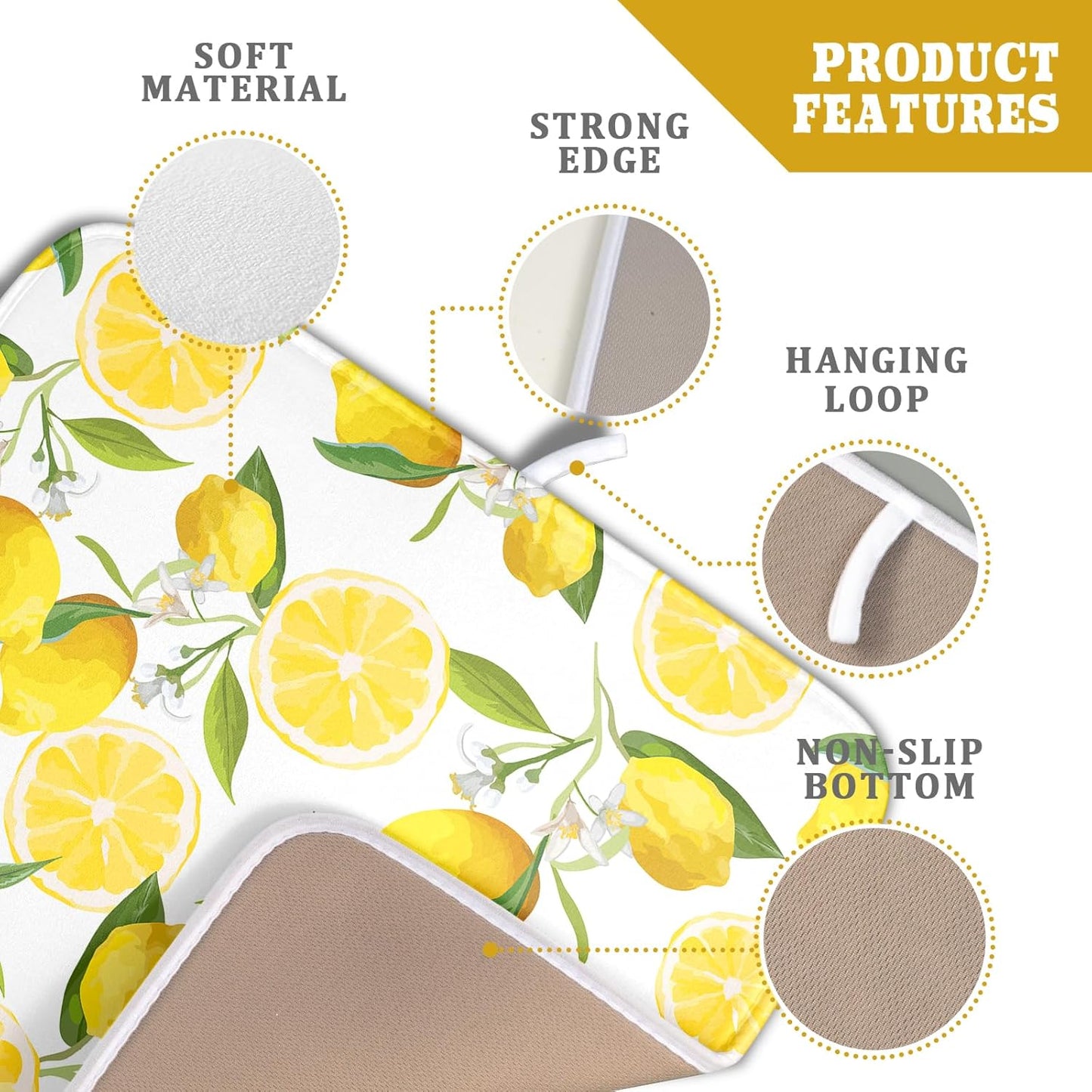 Lemon Dish Drying Mats for Kitchen Counter 16×18 Inch Watercolor Lemon Small Microfiber Drying Mat Kitchen Accessories Dish Rack Mat Drainer Pad Washable Absorbent