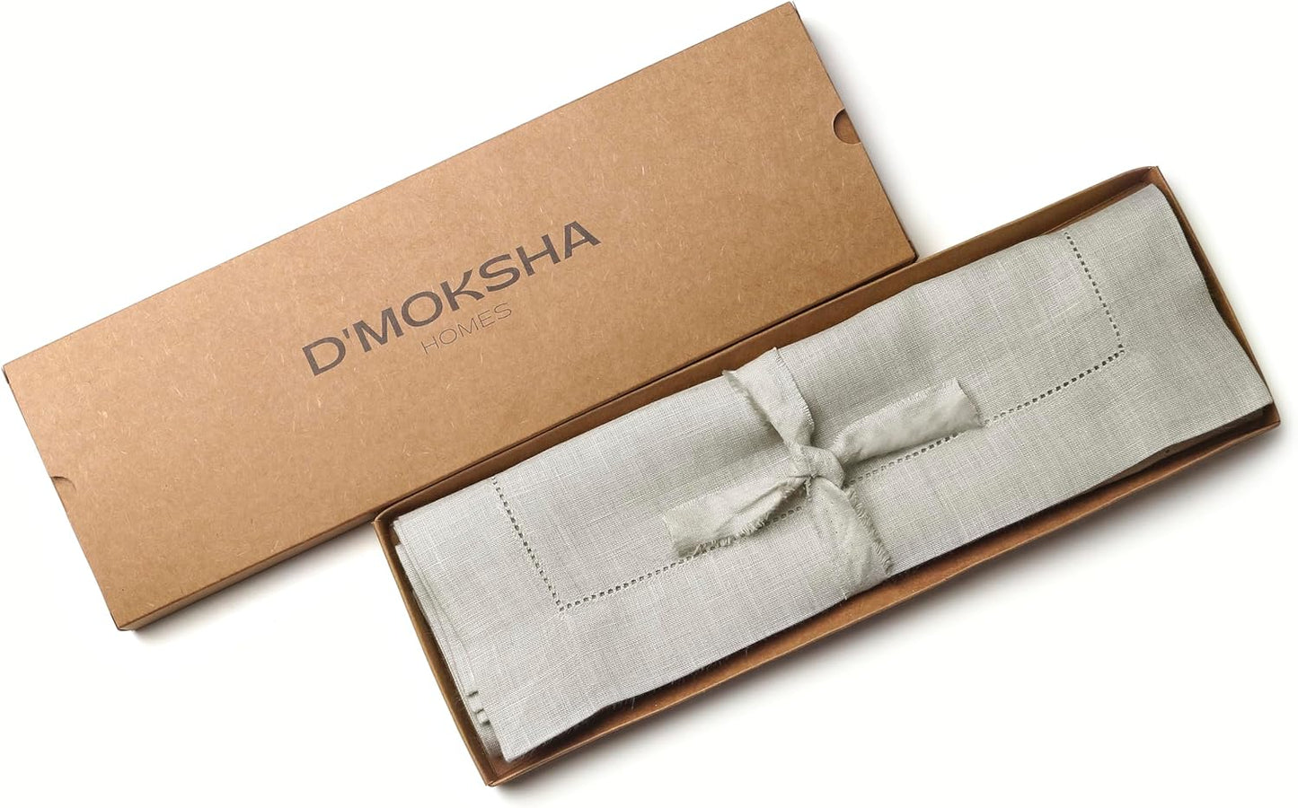 D'Moksha Homes Silver Grey Linen Cloth Placemats Set of 8-100% Pure Linen Hemstitch Placemats 14 x 19 Inch - Classic Hemstitch Table Place Mats for Fall, Halloween - Handcrafted and Machine Washable