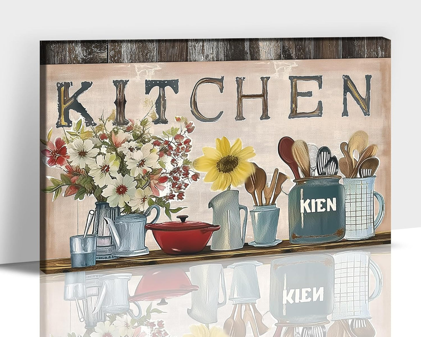 GUTTATY Farmhouse Wall Art Rustic Kitchen Decor, Ready to Hang Kitchen Canvas Print Sunflowers And Various Spoons,Retro Posters Prints for Dinning Room Home Kitchen Restaurant Painting 24×36 Inch