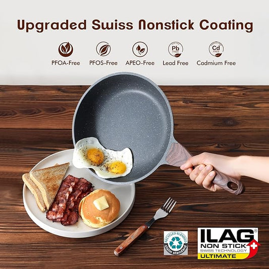 SENSARTE Nonstick Frying Pan Skillets, Swiss Granite Coating Omelette Pans, Healthy Cookware Chef's Pan, Free of Intentionally Added PFOA (8+12.5 Inch)
