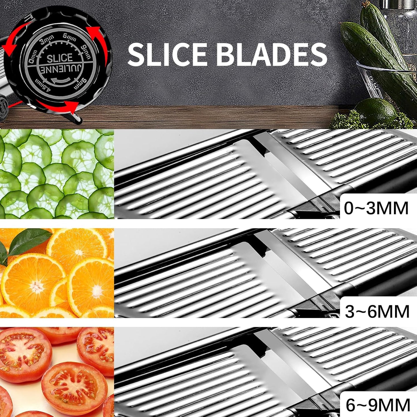 VEKAYA Mandoline Slicer, Mandoline Slicer for Kitchen, Adjustable Mandolin, Stainless Steel Mandoline, Vegetable Slicer, Potato, Onion, Cucumber, Tomato, Veggie Slicer with Cut-Resistant Gloves