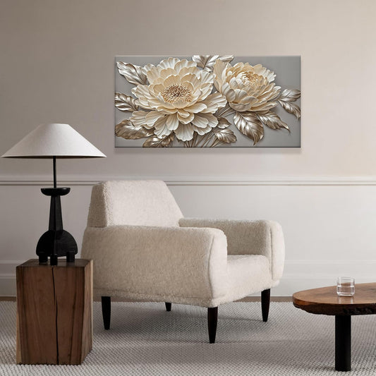 Tsomzxng Modern Wall Art White Wall Art Minimalist Elegance Canvas Art Wall Decor Painting Artwork White Flower Wall Decor Prints Pictures For Bedroom Office Home Decoration 20" X 40"