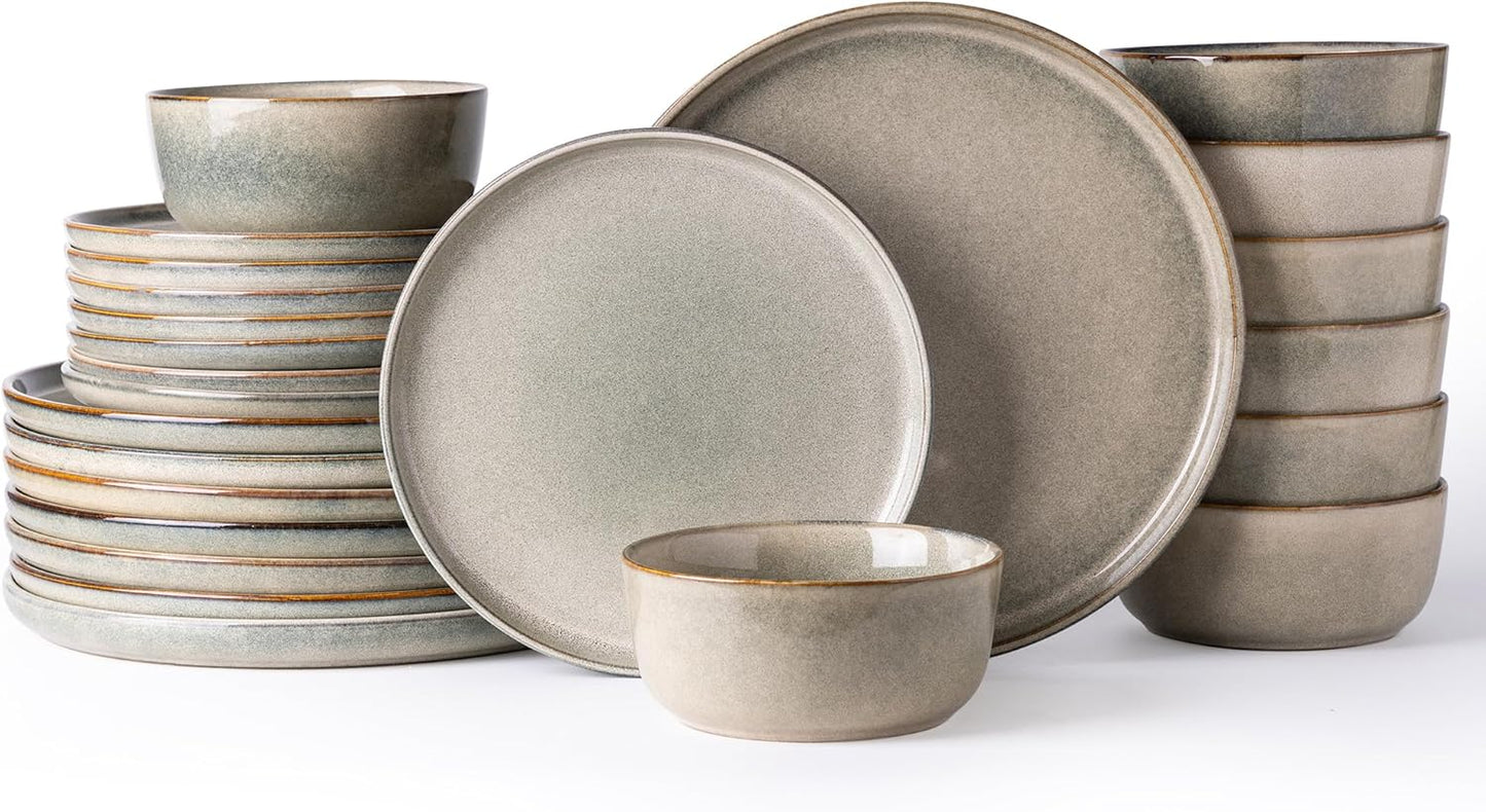 AmorArc Stoneware Dinnerware Sets,Round Reactive Glaze Ceramic Plates and Bowls Sets,Highly Scratch Resistant | Dishwasher & Microwave Safe,Service for 8 Dishes Set (24pc)