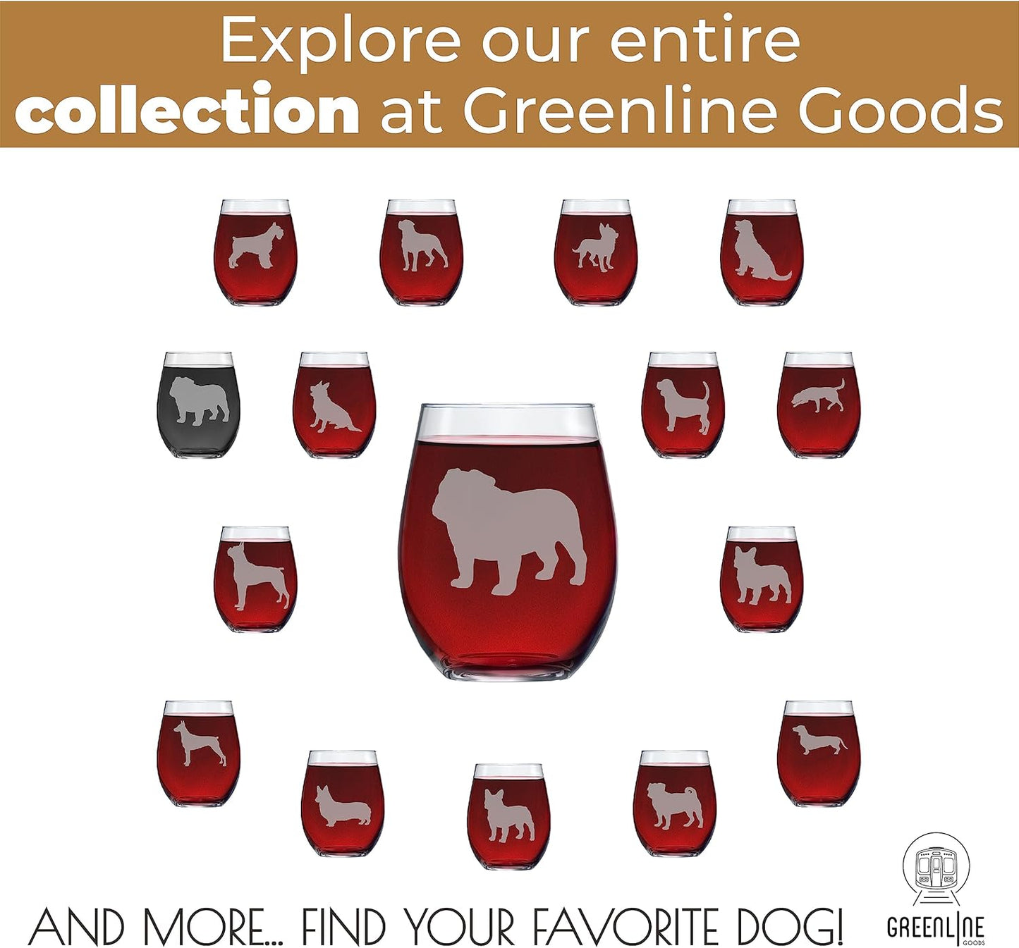 Bulldog Wine Glasses (Set of 2) | Unique for Dog Lovers | Hand Etched with Breed Name on Bottom