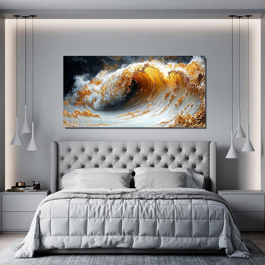 Canvas Wall Art Decor Large Artwork for Walls Wall Art Pictures for Living Room Art Work for Wall Decor Gold Wave Wall Art Prints Modern Abstract Wall Art Kitchen Bedroom Office Decor 20" X 40"