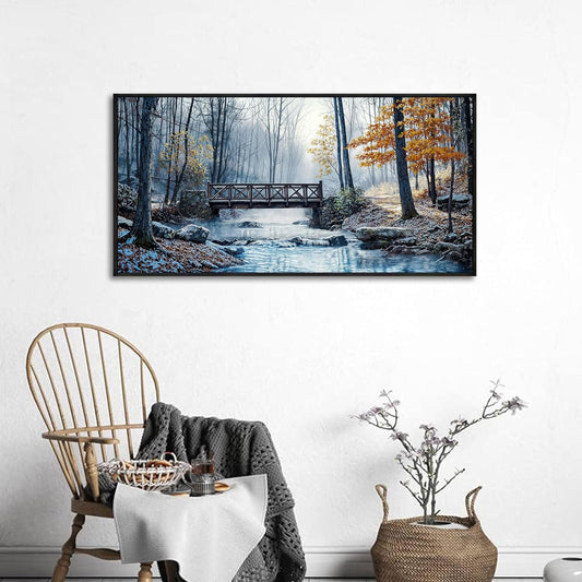 yiijeah Living Room Wall Art - Modern Wall Decor for Bedroom Office Decor Mountain Forest Landscapes Village Bridge Painting Framed Canvas Prints Ready to Hang Wall Pictures Home Decor