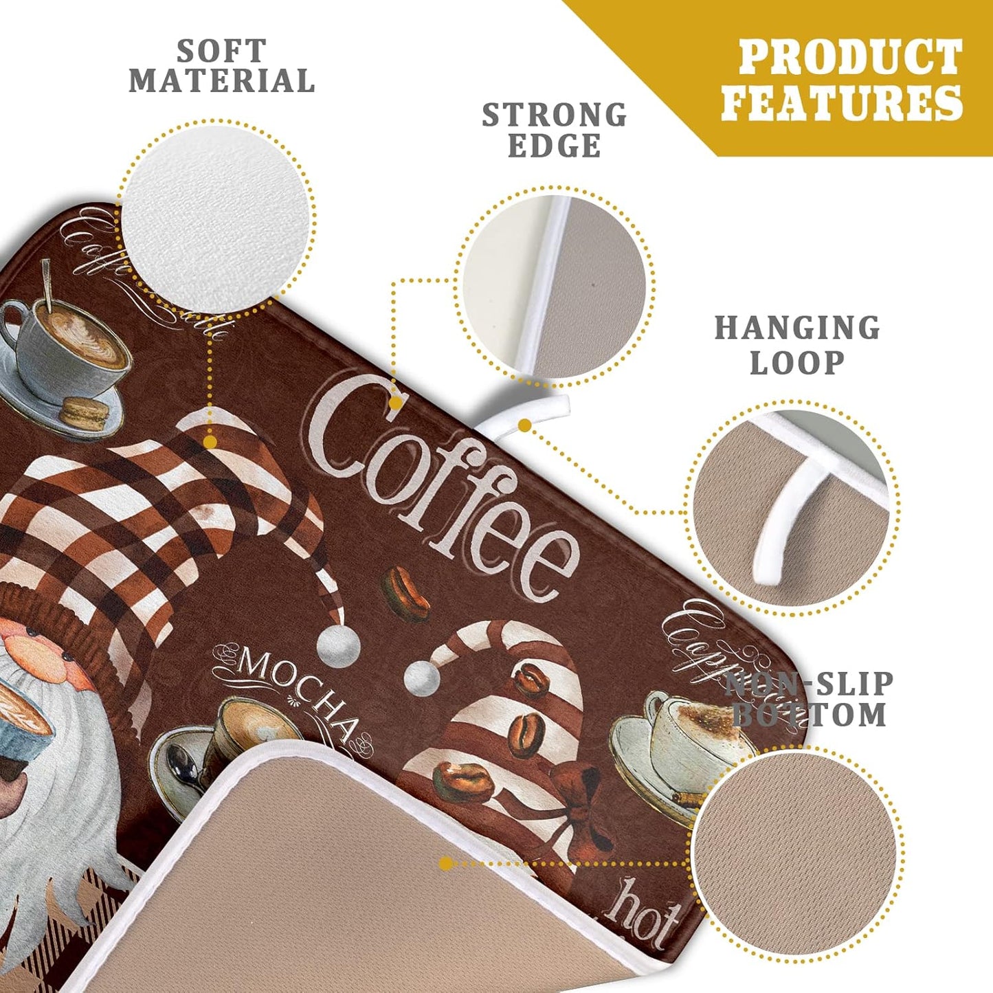 Coffee Gnomes Dish Drying Mat - Brown Plaid Absorbent Quick Dry Dishes Cups Rack Mats Anti Slip Microfiber Pad Under Coffee Maker Espresso Machine Kitchen Counter Bar Accessories 16 x 18 Inch