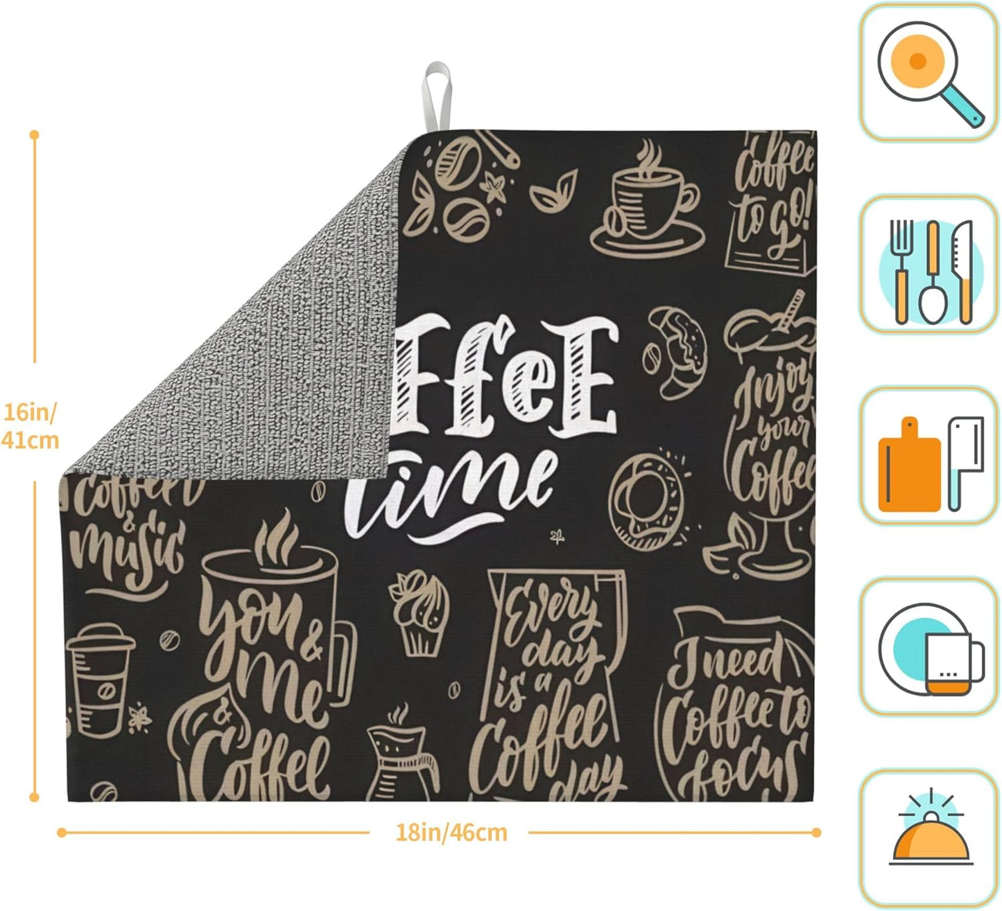 Coffee Time Dish Drying Mat 16x18 Inch, Microfiber Absorbent Fast Dry Mat Large Dish Mat Drying Kitchen Mat, Kitchen Drying Pad for Kitchen Counter Coffee Bar Decor Gifts