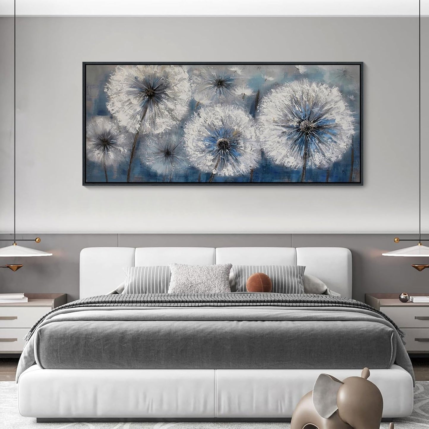 Blue Dandelion Canvas Wall Art Print Picture for Living Room Large White Flower Flora Home Bedroom Decoration Modern Framed Artwork Decor Living Room Pictures Sofa Paintings