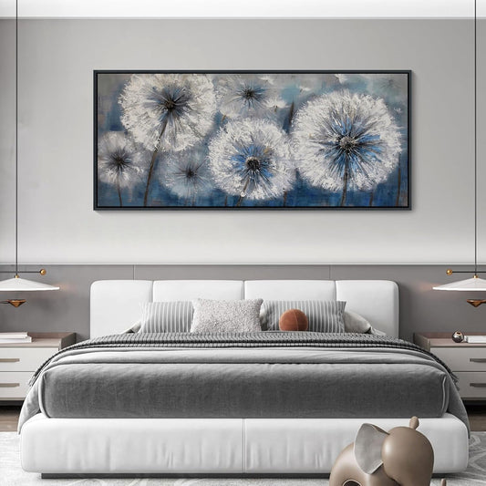 Blue Dandelion Canvas Wall Art Print Picture for Living Room Large White Flower Flora Home Bedroom Decoration Modern Framed Artwork Decor Living Room Pictures Sofa Paintings