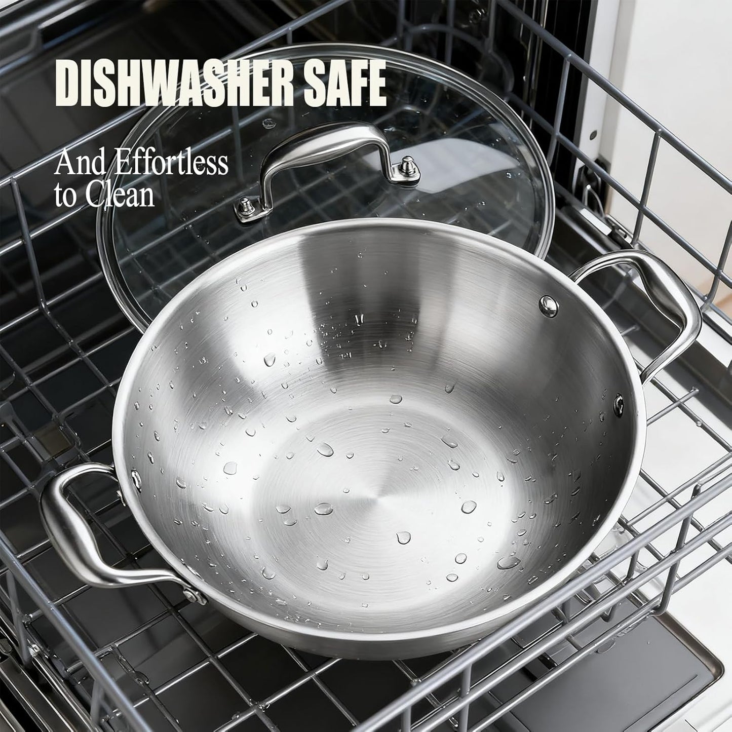 Inqibee 10-Inch Tri-Ply Stainless Steel Wok Pan with Lid,Small Stir Frying Pan,Jumbo Cooker,Induction Cooking Pan,Dishwasher and Oven Safe.