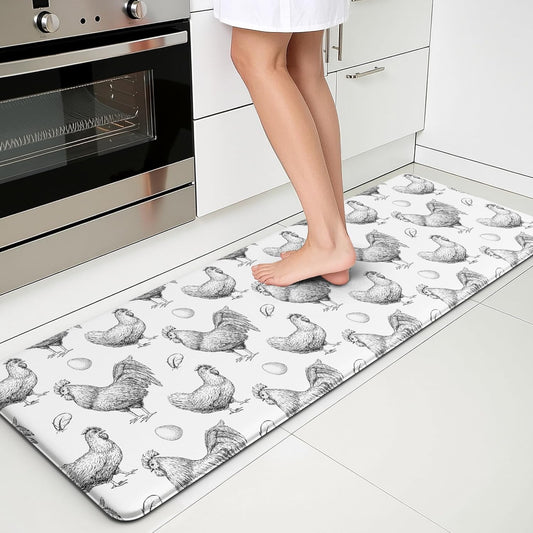 Farmhouse Kitchen Mat Rooster Rugs for Kitchen Floor Anti Fatigue Mat for Standing Desk Office Kitchen Floor Mats Non Slip Waterproof for Standing, 17.3"x 47"