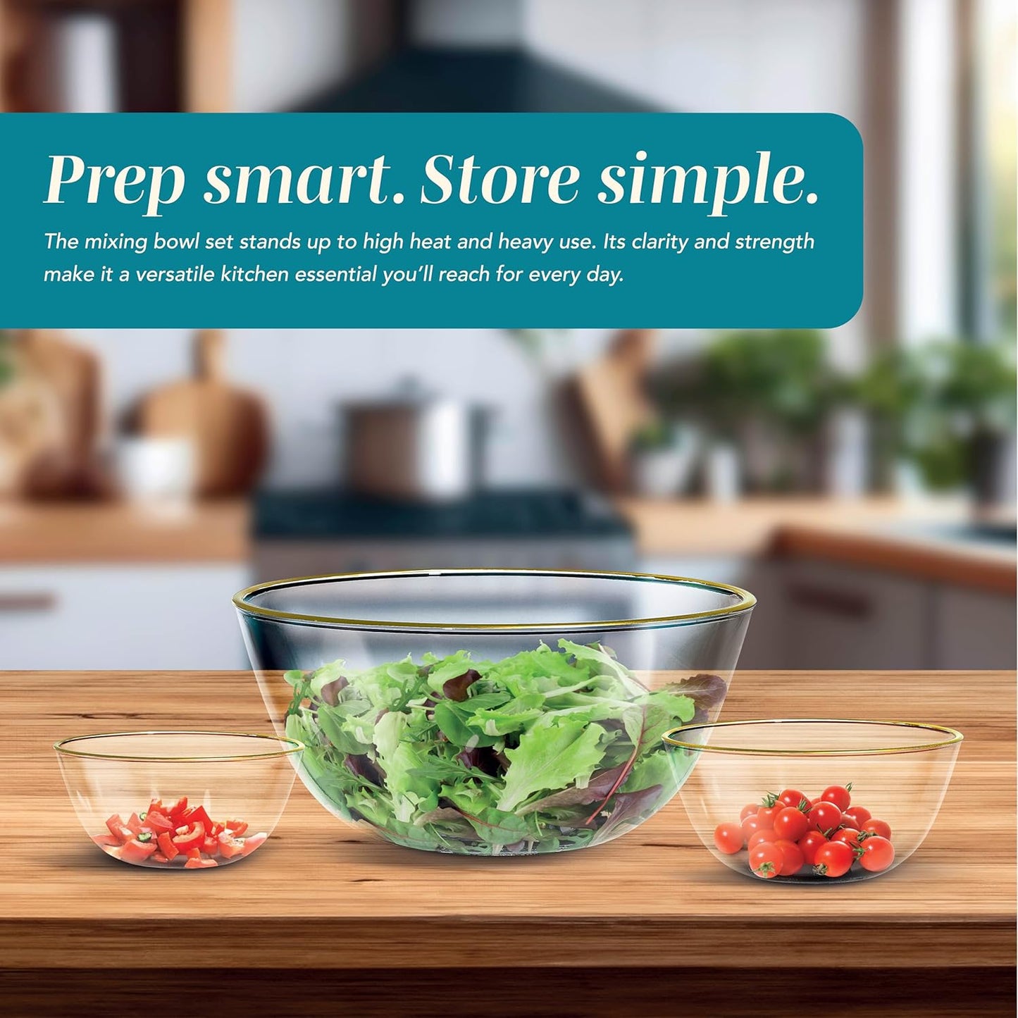 COOK WITH COLOR 12 Pc Glass Mixing Bowl Set with Lids – Borosilicate Glass Nesting Bowls for Cooking, Baking and Meal Prep, Gold Rim