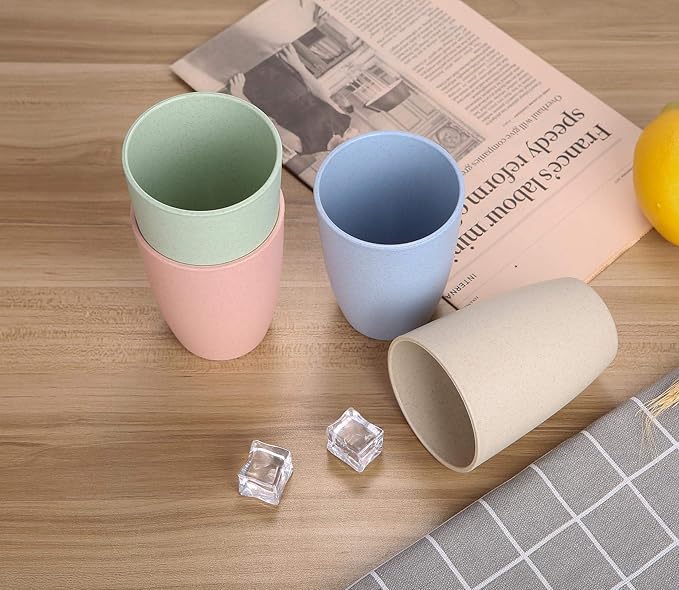 LuckyZone Wheat Straw Reusable Cup (12 oz) - Unbreakable Drinking Glasses Sets of 6 - Dishwasher Safe Tumbler - Lightweight, BPA Free and Eco friendly (6Pcs/Blue)