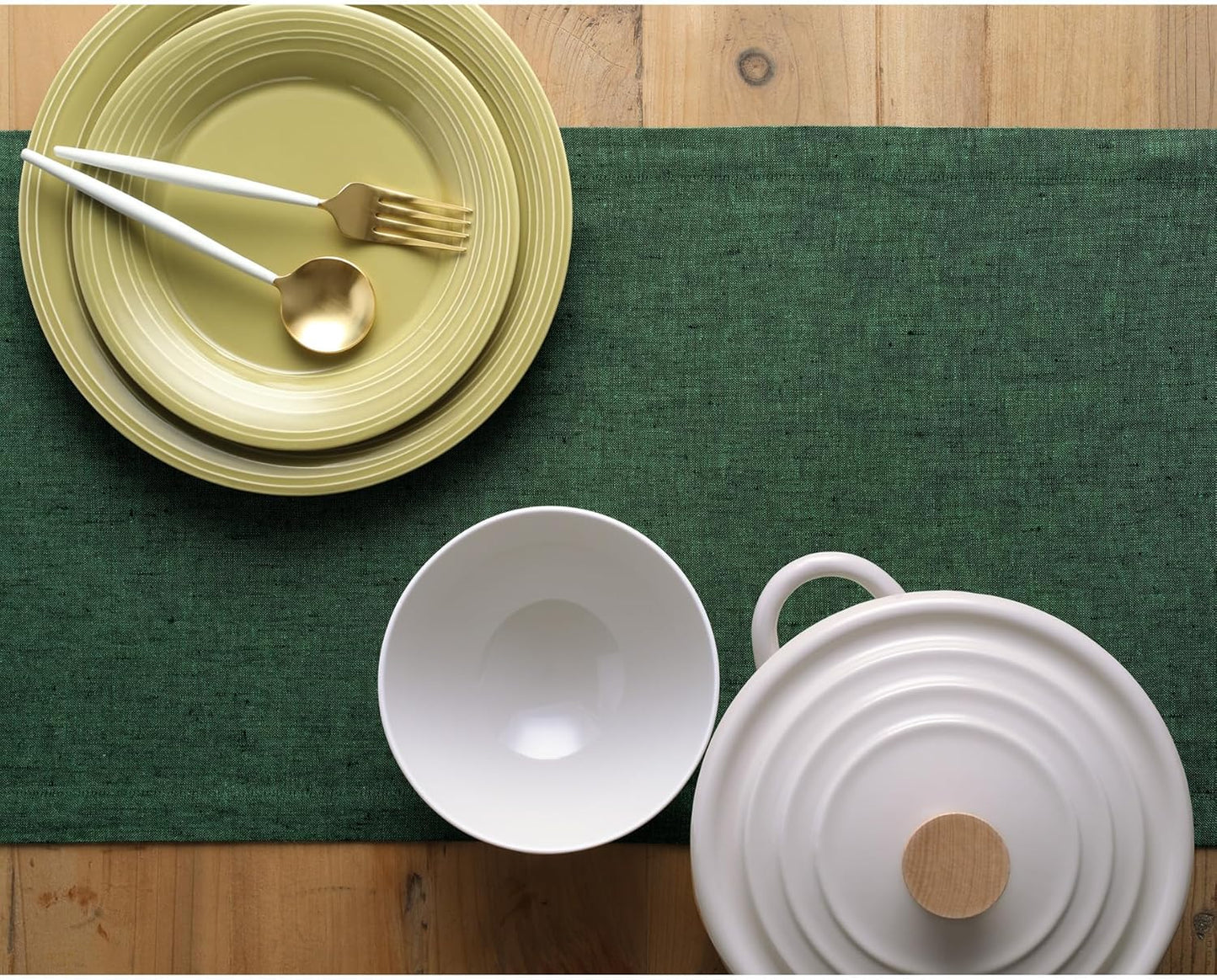 Solino Home Linen Table Runner 72 Inches Long - Athena, 100% Pure Linen Forest Green Dining Table Runner 14 x 72 Inch for Fall, Autumn, Thanksgiving, Christmas - Handcrafted and Machine Washable