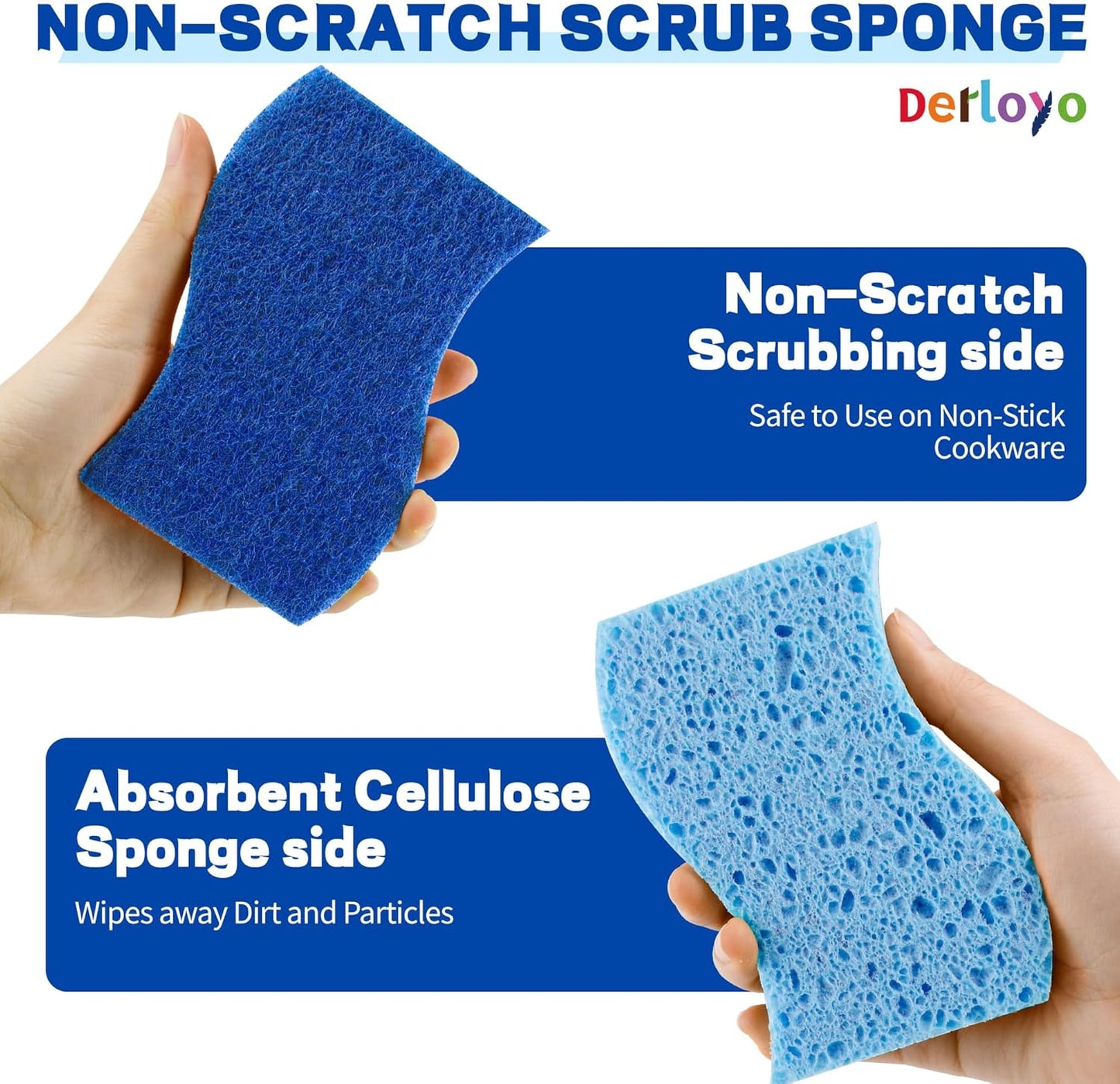 Non Scratch Scrub Sponges, 24 Count Kitchen Sponges Pack Safe on Non-Stick Cookware, Dual Sided Cleaning Sponges for Dishes, Blue