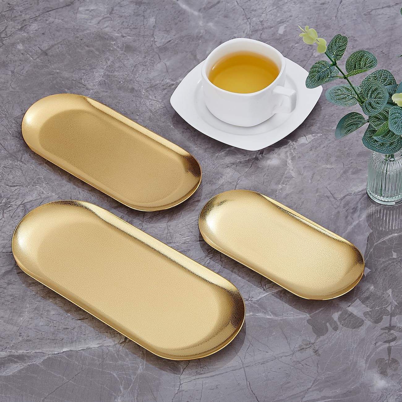 8.5X3.7 inch ellipse Appetizer Plates,thick stainless steel Dinner Plates, Pasta Dessert Plates for Sushi, Fruit oven/Dishwasher Safe, Set of 4,Gold