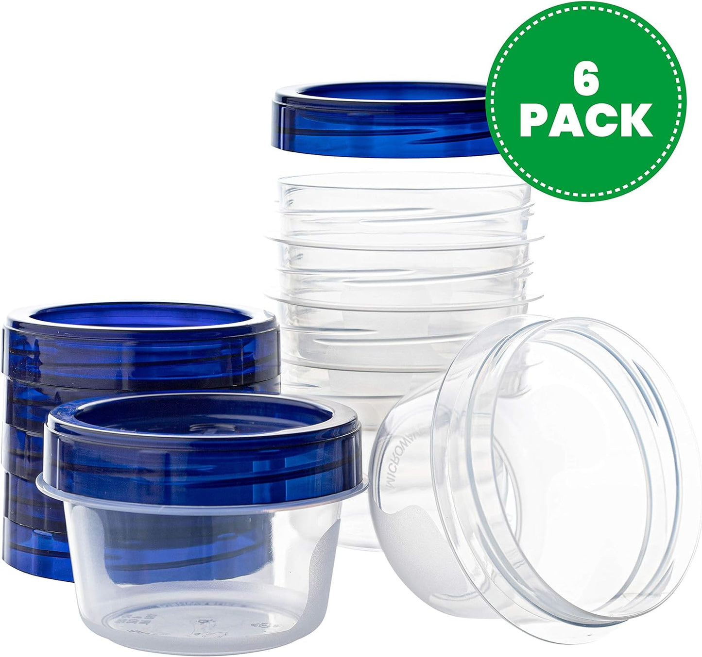 PLASTICPRO Deli Containers Clear bottom With blue Top Twist on Lids Reusable, Stackable, Food Storage Freezer Container (6, 4 OUNCE)