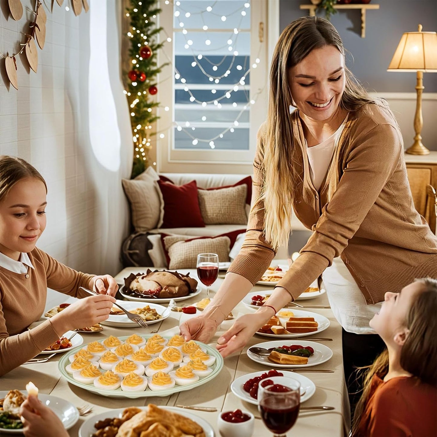 HANSGO Deviled Egg Containers with Lid, Deviled Egg Platter Carrier Holder Trays with 22 Slots for Holiday Party and Home Kitchen, Green