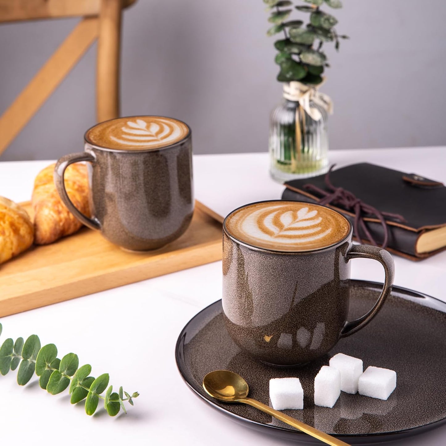 LERATIO 12OZ Ceramic Coffee Mugs Set of 6, Large Porcelain Coffee Cups With Large Handle For Latte,Cappuccino,Milk,Cocoa,|Dishwasher&Microwave Safe Mug Sets,Ideal for Man,Woman,Dad, Mom-Coffee