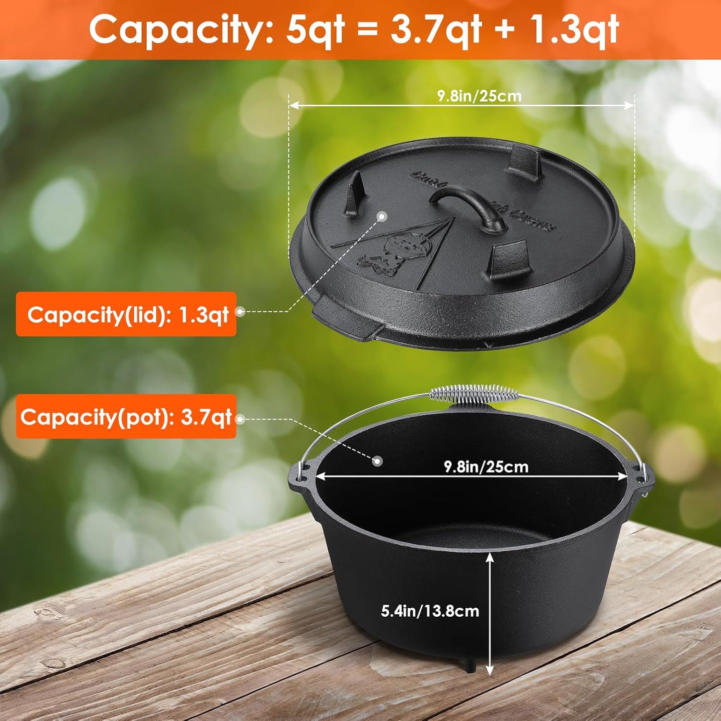 LIFERUN Dutch Oven Pot with Lid, 5 Quart Cast Iron Dutch oven, with Lifter Handle & Stand and Dual Function Lid Griddle for Home Cooking BBQ Baking