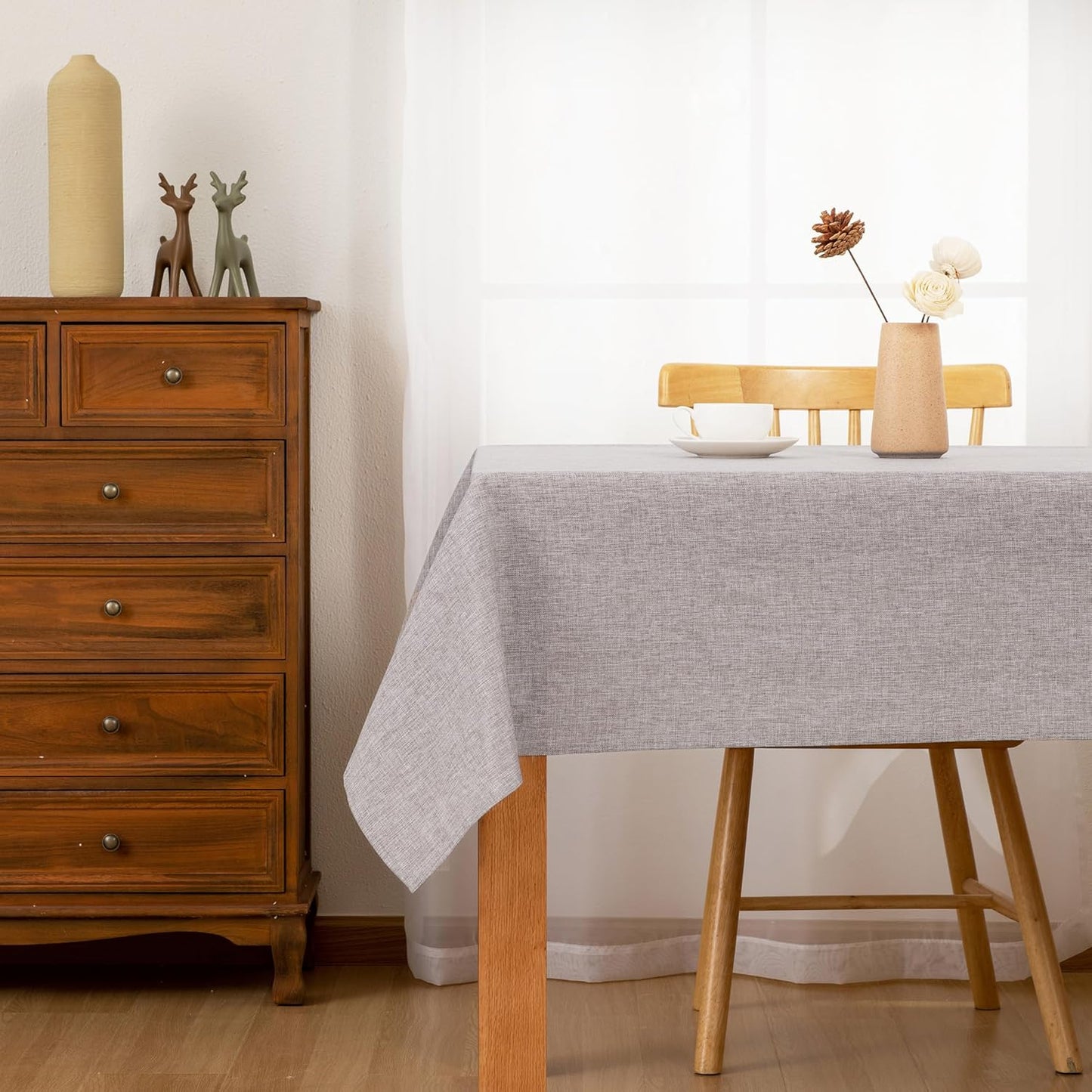 Hiasan 2 Pack Faux Linen Rectangle Tablecloth - Wrinkle and Stain Resistant Washable Table Cloth for Kitchen Dining Room Holiday Table Cover for Party Dinner, Stone, 90 x 156 Inch