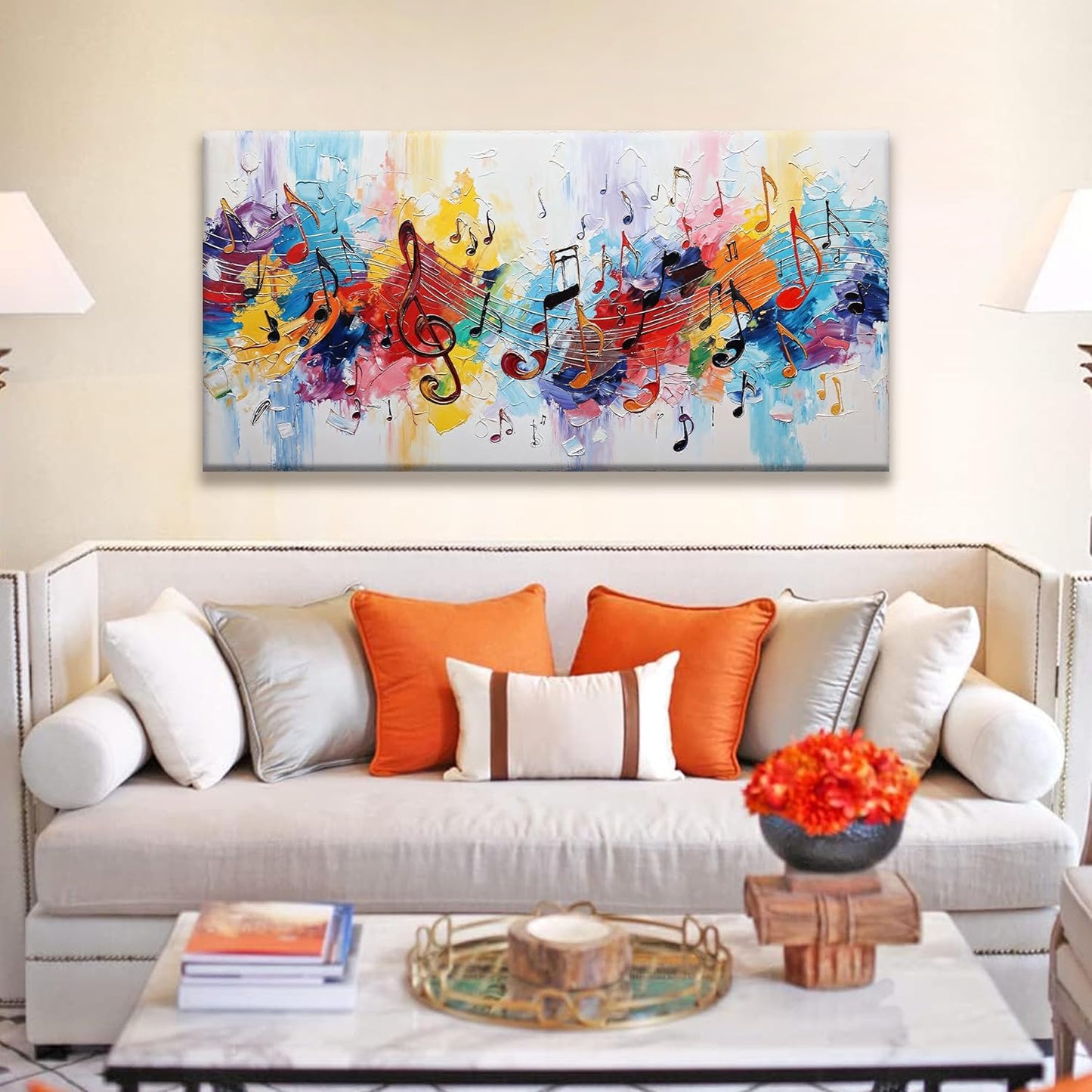 Suconvng Abstract Wall Art For Living Room Painting Modern Canvas Art Wall Decor Colorful Musical Note Abstract Wall Decor Prints Artwork For Bathroom Kitchen Office Decoration 24"X 48"