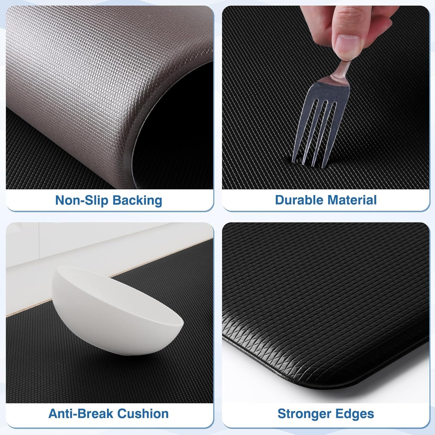 StepRite Kitchen Mats, 2PCS Kitchen Rugs, Cushioned Anti Fatigue Kitchen Mats for Floor, Non-Slip Standing Desk Mat, Waterproof Kitchen Rug Set for Kitchen, 20" x 32"+20" x 71"-0.4 inch Thick, Black