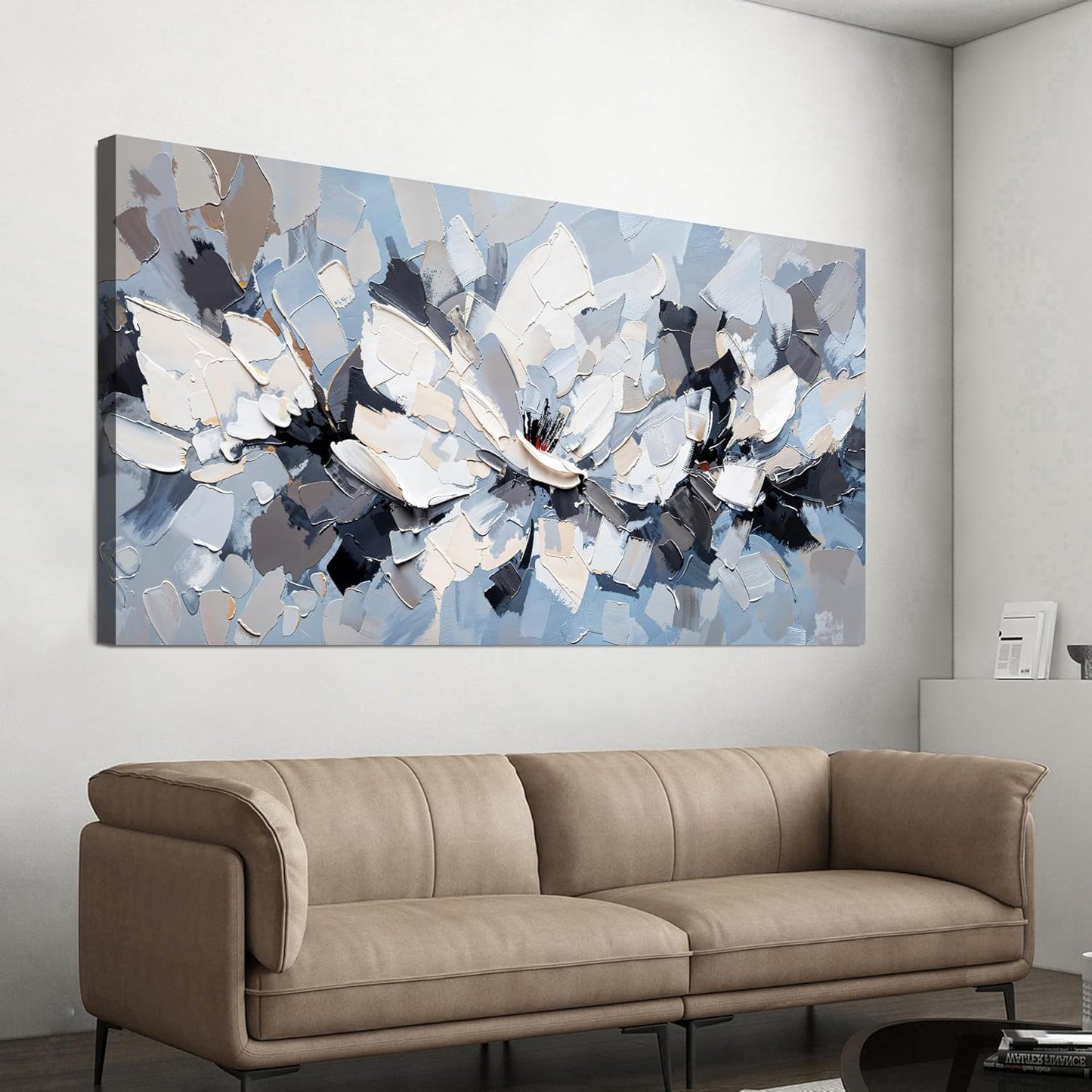 Canvas Wall Art Decor Modern White Wall Art for Living Room Abstract Canvas Art Wall Decor Flower Pictures Abstract Blue Wall Art Prints Artwork for Walls Bedroom Office Home Decor 20" X 40"