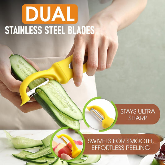 Spring Chef Premium Stainless Steel Yellow Swivel Potato Peelers for Kitchen, Dishwasher Safe Carrot Peeler with Comfortable Handle, Perfect for Vegetable, Fruit, Apple, Cucumber - Set of 2