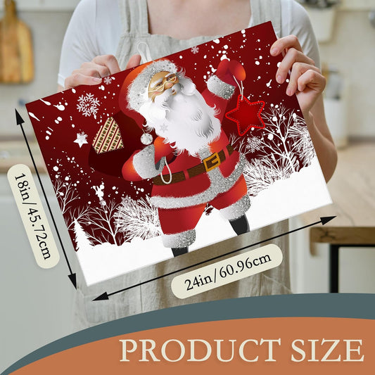 Christmas Santa Claus Dish Drying Mats 18x24 Inch,Christmas Snowflakes Dish Pad Drying Rack Mat for Kitchen Counter Ultra Absorbent Microfiber Dishware Coffee Maker Bar Countertop Decor
