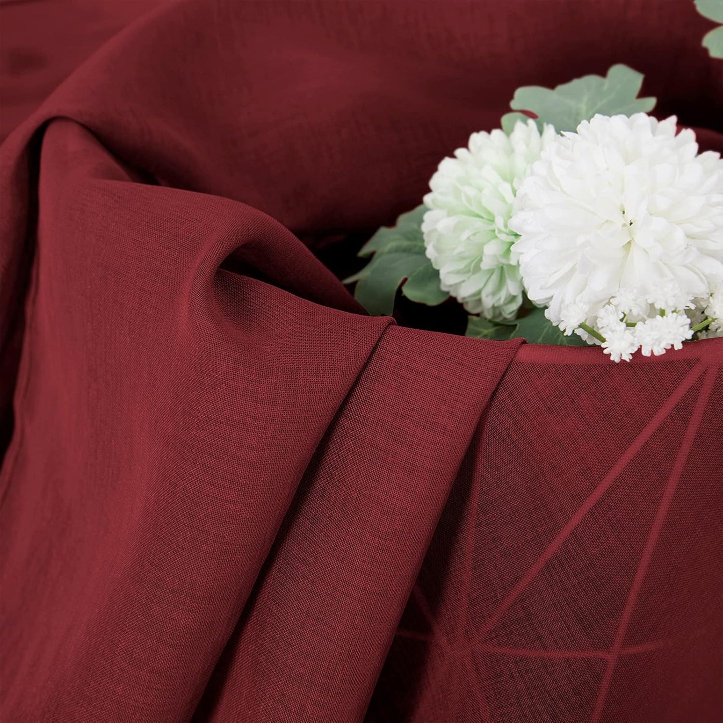 Tollpiz Sheer Curtains Linen Textured Bedroom Curtain Sheers Light Filtering Rod Pocket Voile Curtains for Living Room, 54 x 84 inches Long, Burgundy Red, Set of 2 Panels