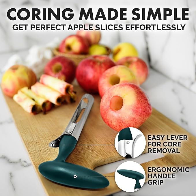 Zulay Kitchen Premium Apple Corer Tool - Ultra Sharp, Stainless Steel, Serrated Blades for Easy Coring - Easy to Use & Clean, Durable Apple Corer Remover for Baking Apples & More - Dark Teal