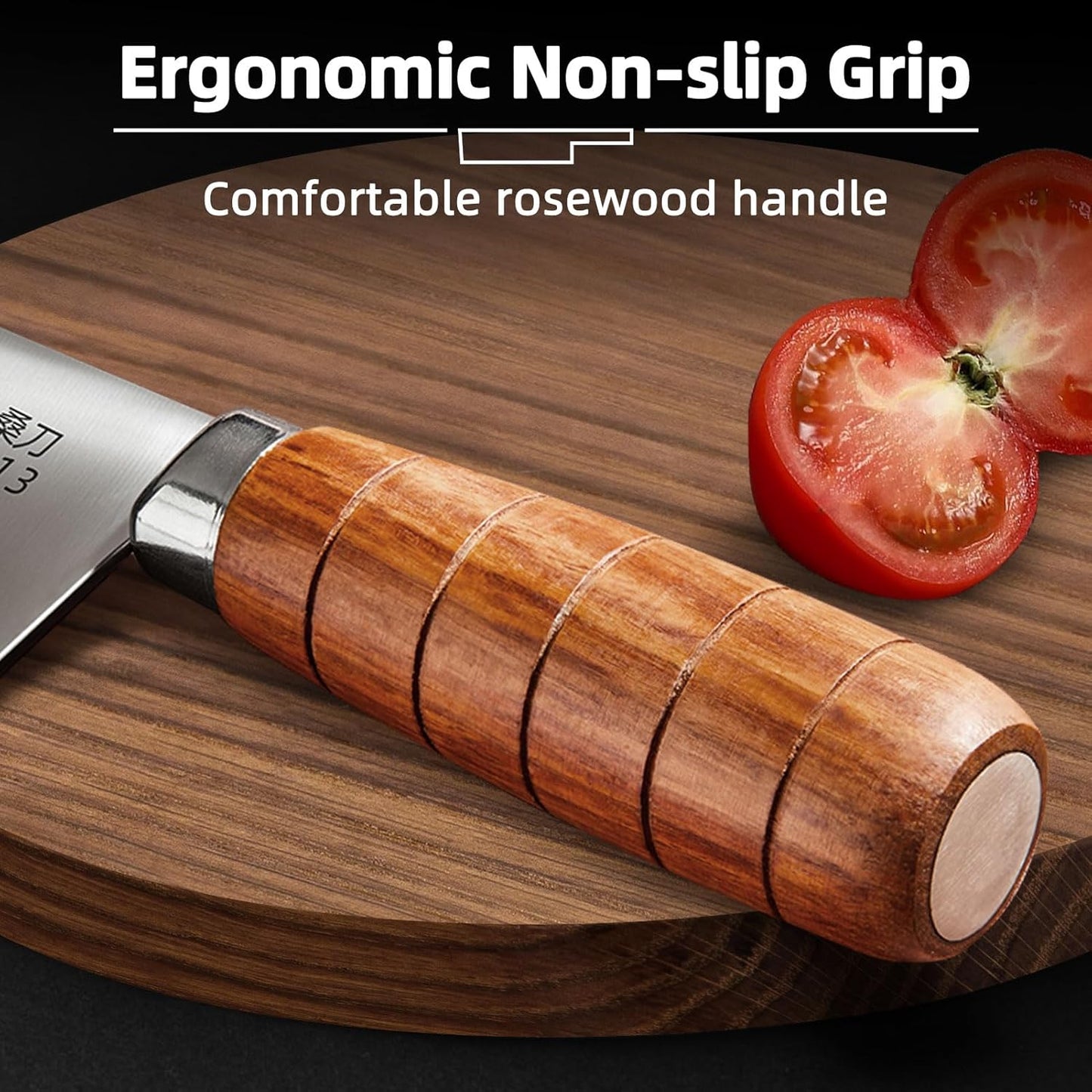 Kitchen Cleaver Slicing Knife,Chef knife German Stainless Steel Non-slip Handle Razor-sharp Blade,Hundreds of Years of Craftmanship(8inch,Silver)