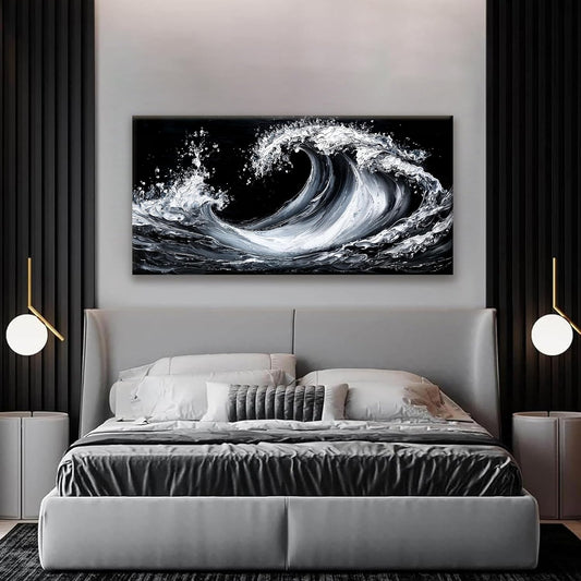 Suconvng White Sea Wave Abstract Wall Art For Living Room Artwork Canvas Art Wall Decor Painting Abstract Wall Decor Print Picture For Bedroom Office Hotel Decoration 24 X 48 Inch