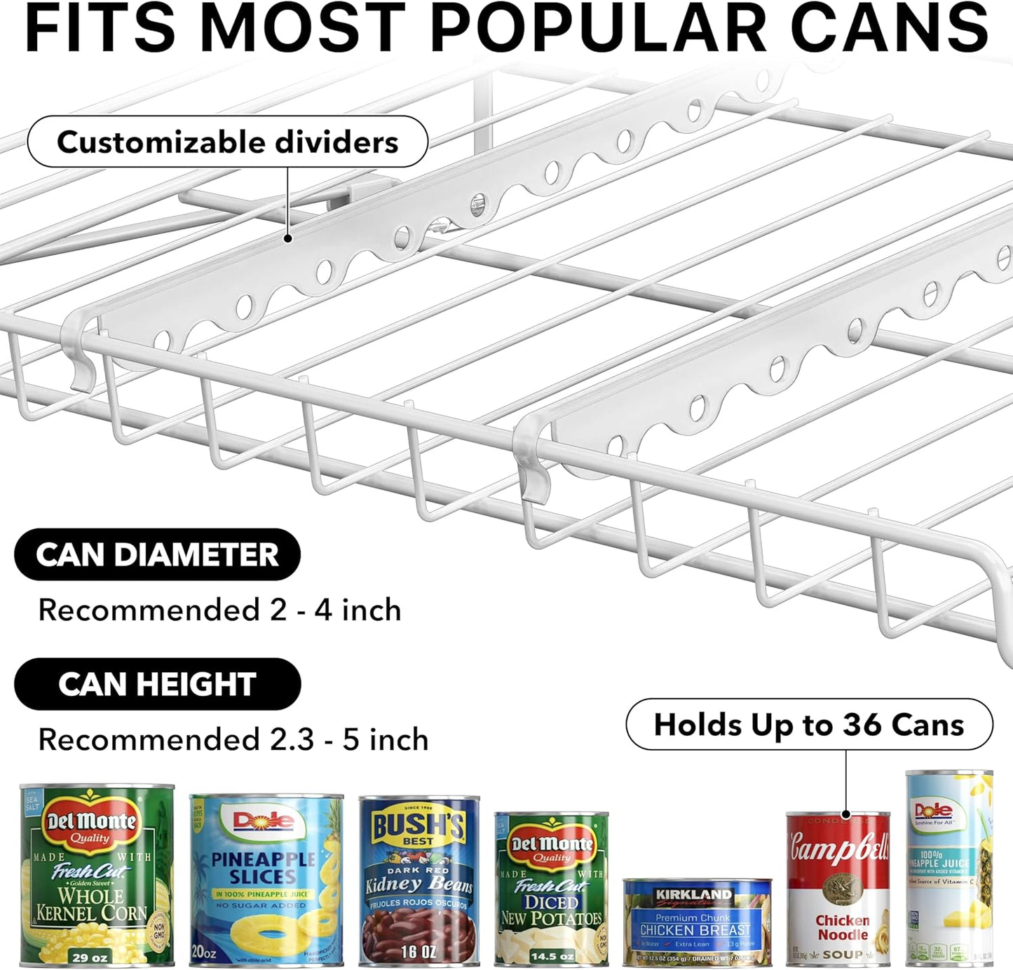 Simple Houseware Stackable Can Organizer Rack for Pantry/Cabinet - 11.5" D x 17" W x 13.75" H, Holds 36 Cans, 3-Tier Can Food Storage Dispenser, White