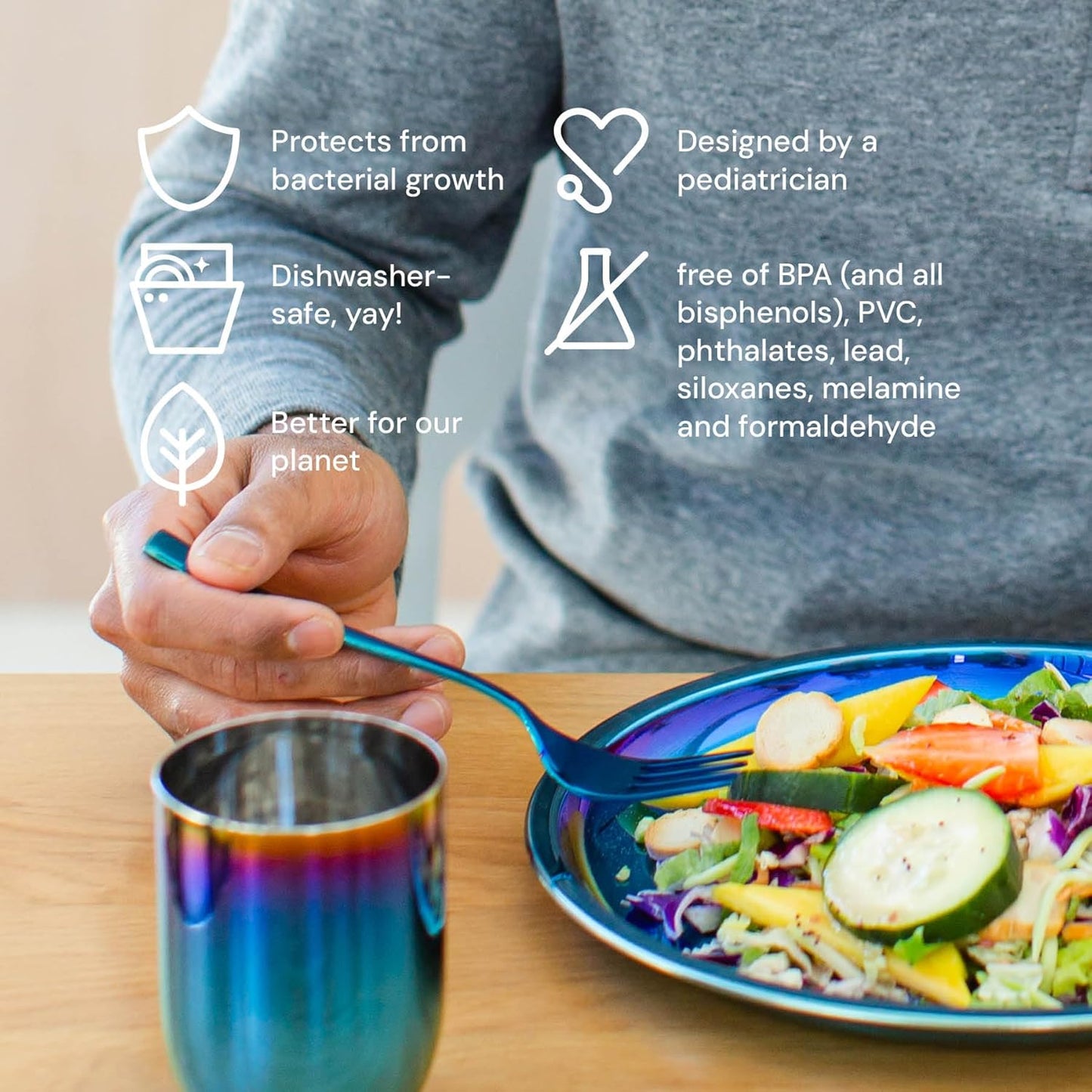 Ahimsa Stainless Steel Plates for Kids - 9" Round Blue Toddler Plates, Non Toxic Plate, BPA Free & Dishwasher Safe (Set of 4)