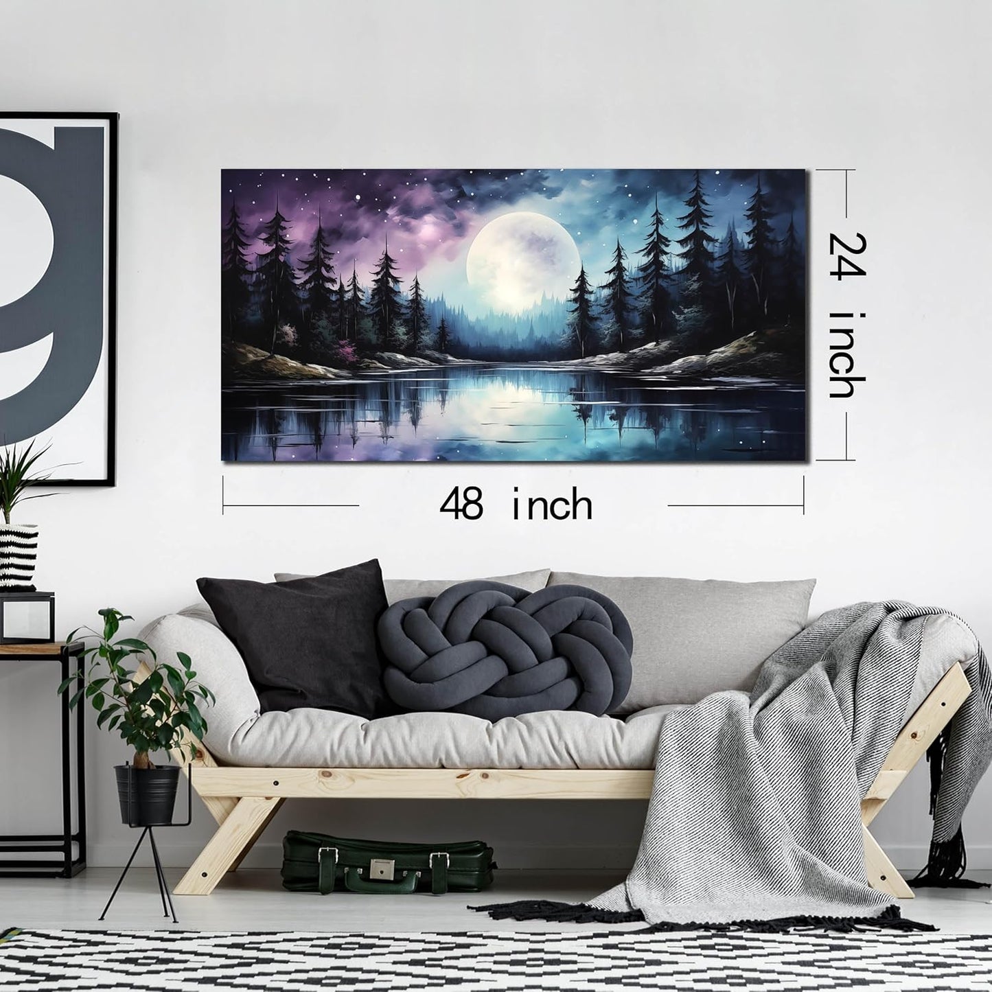 AOZEMI Large Forest Wall Art Landscape Canvas Moon Pictures for Living Room Office Bedroom Modern Nature Wall Decor 24x48
